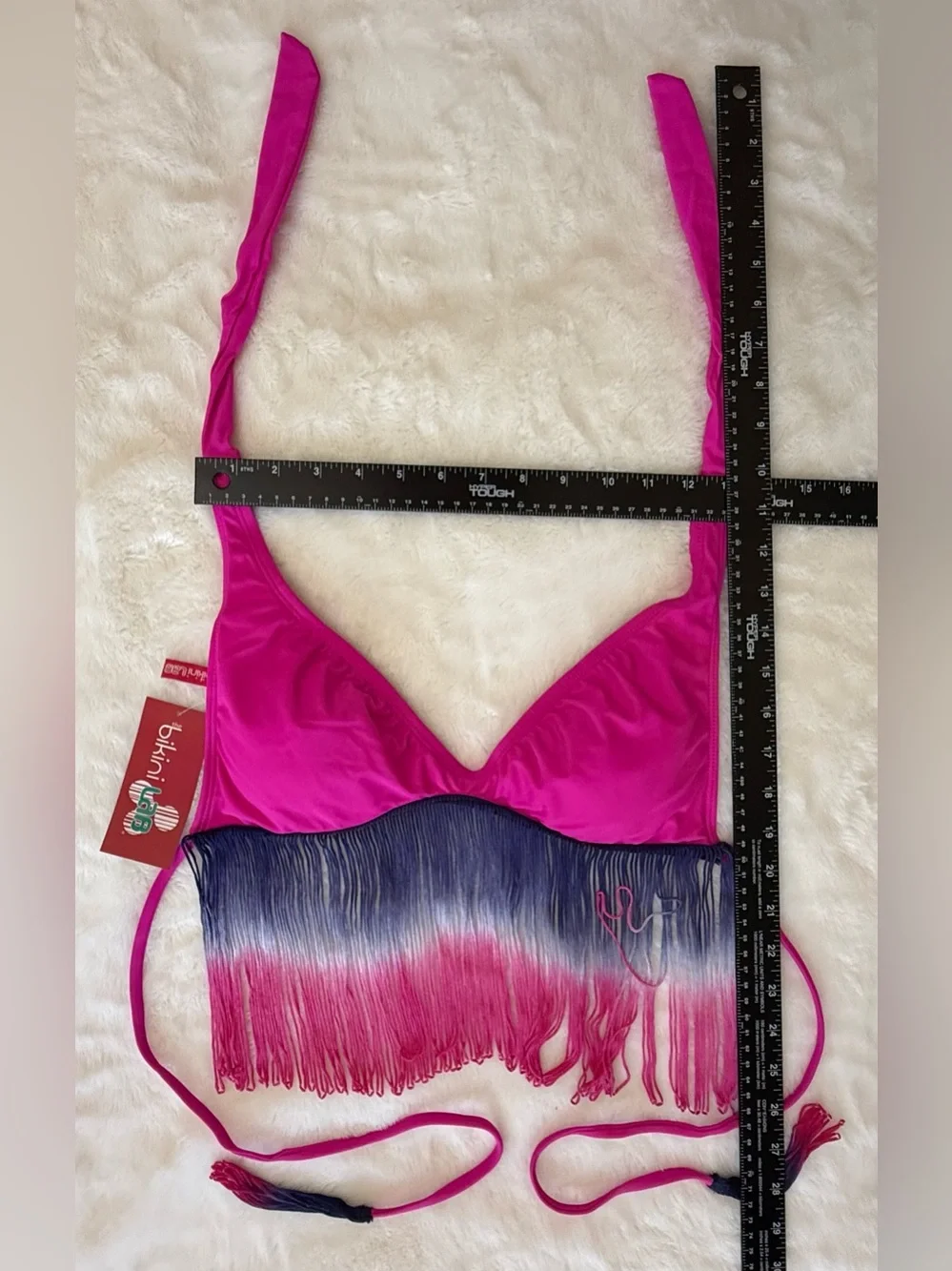 NWT The Bikini Lab Fringe Bralette Bikini Top Pink Purple Size Large